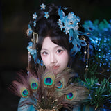 Blue Peacock Glory U-Shaped Hair Stick