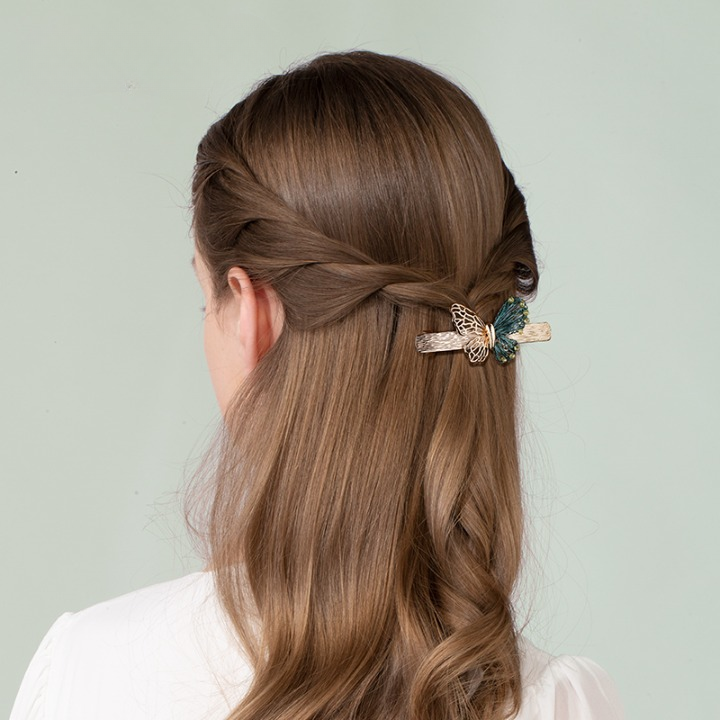 Gold & Green Butterfly Straight Hair Pin