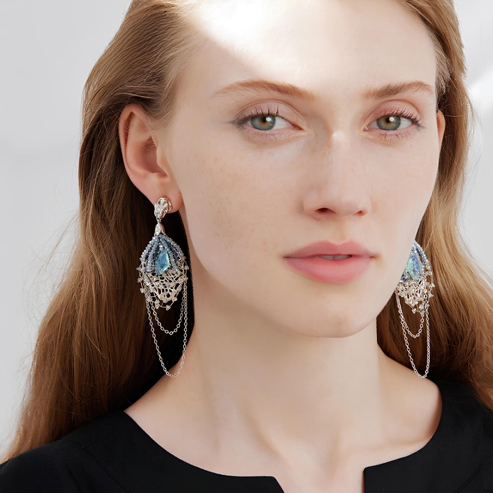Aqua Veil Cascade Earrings