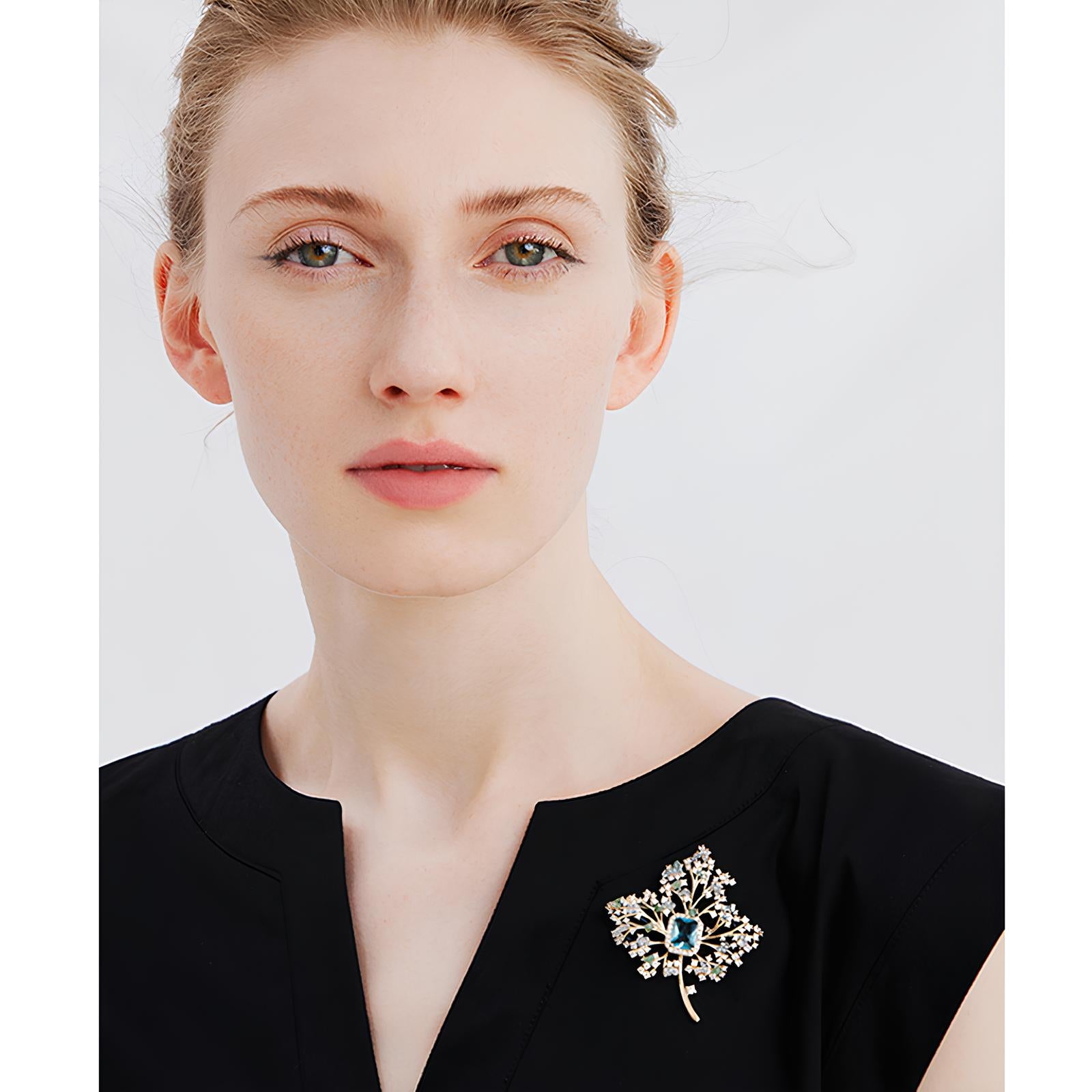 Aqua Crest Bloom Brooch