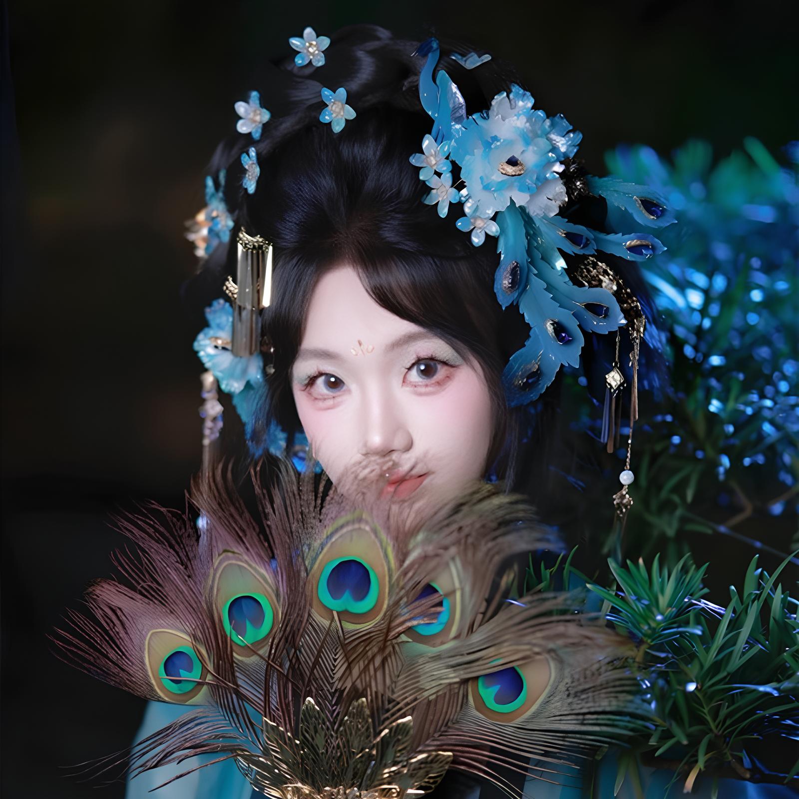 Blue Peacock Glory U-Shaped Hair Stick