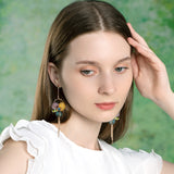 Art Nouveau Floral Drop Tassel Earrings