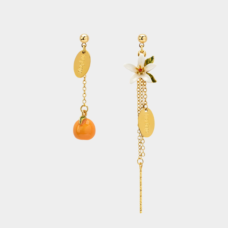 Orange & Blossom Unbalance Tassel Earrings