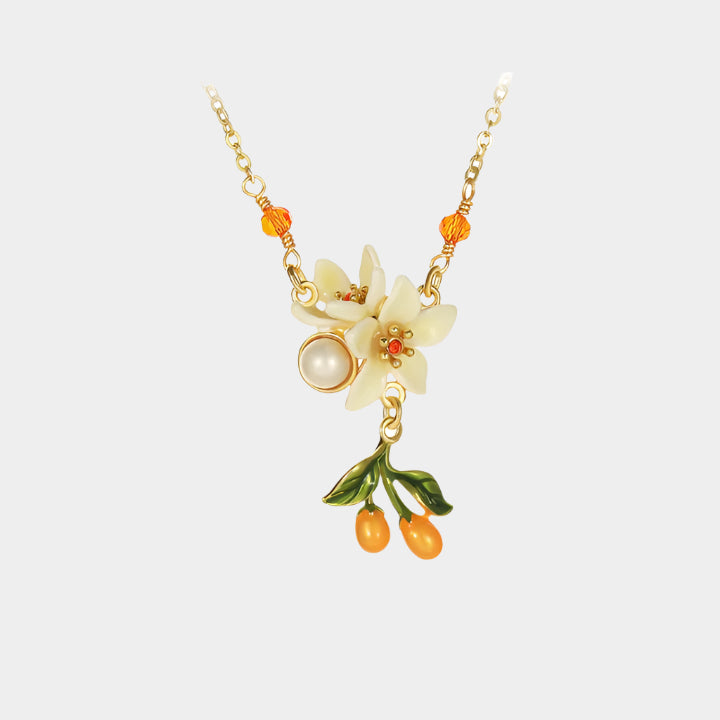 Tangy Kumquat & Flower Necklace