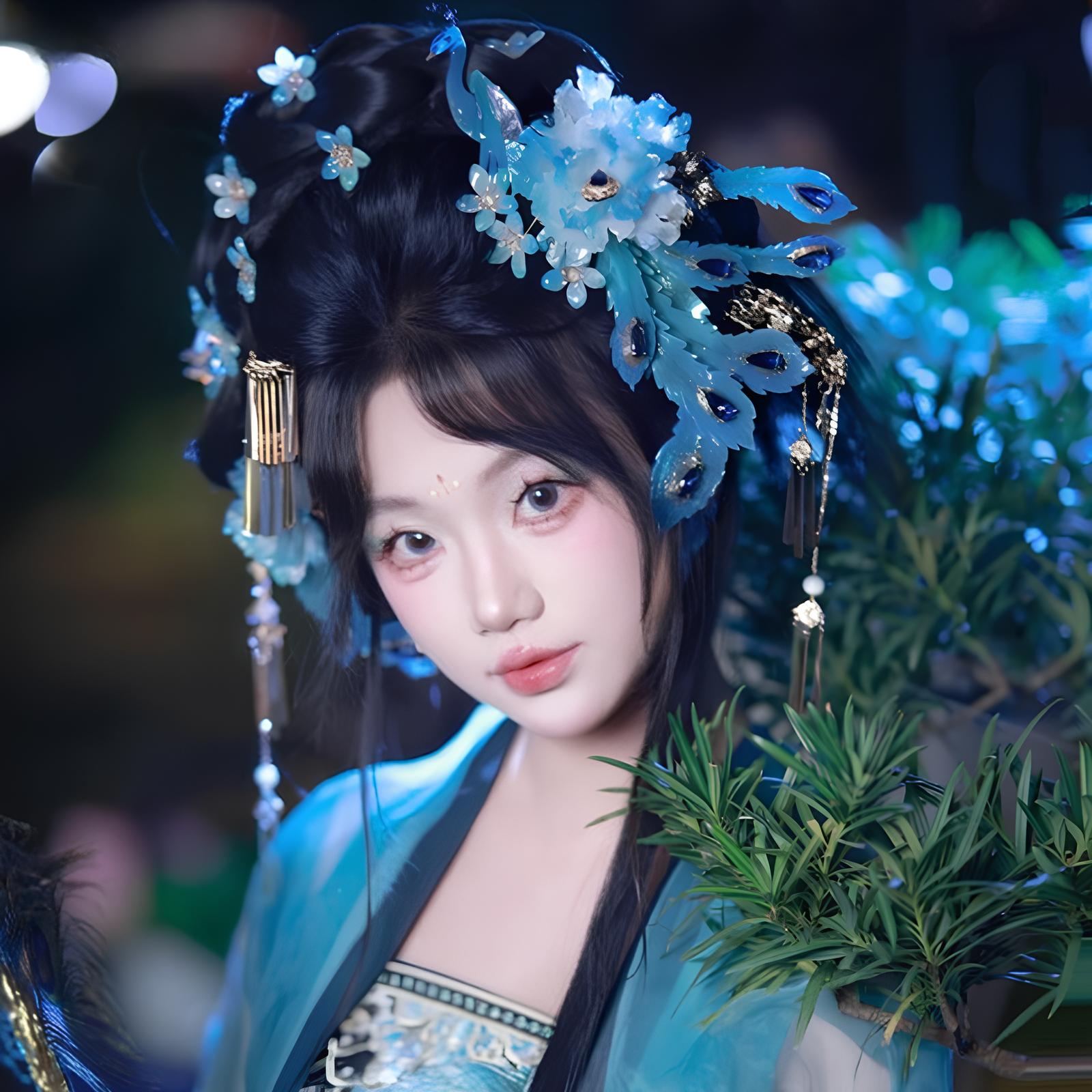 Blue Peacock Glory U-Shaped Hair Stick