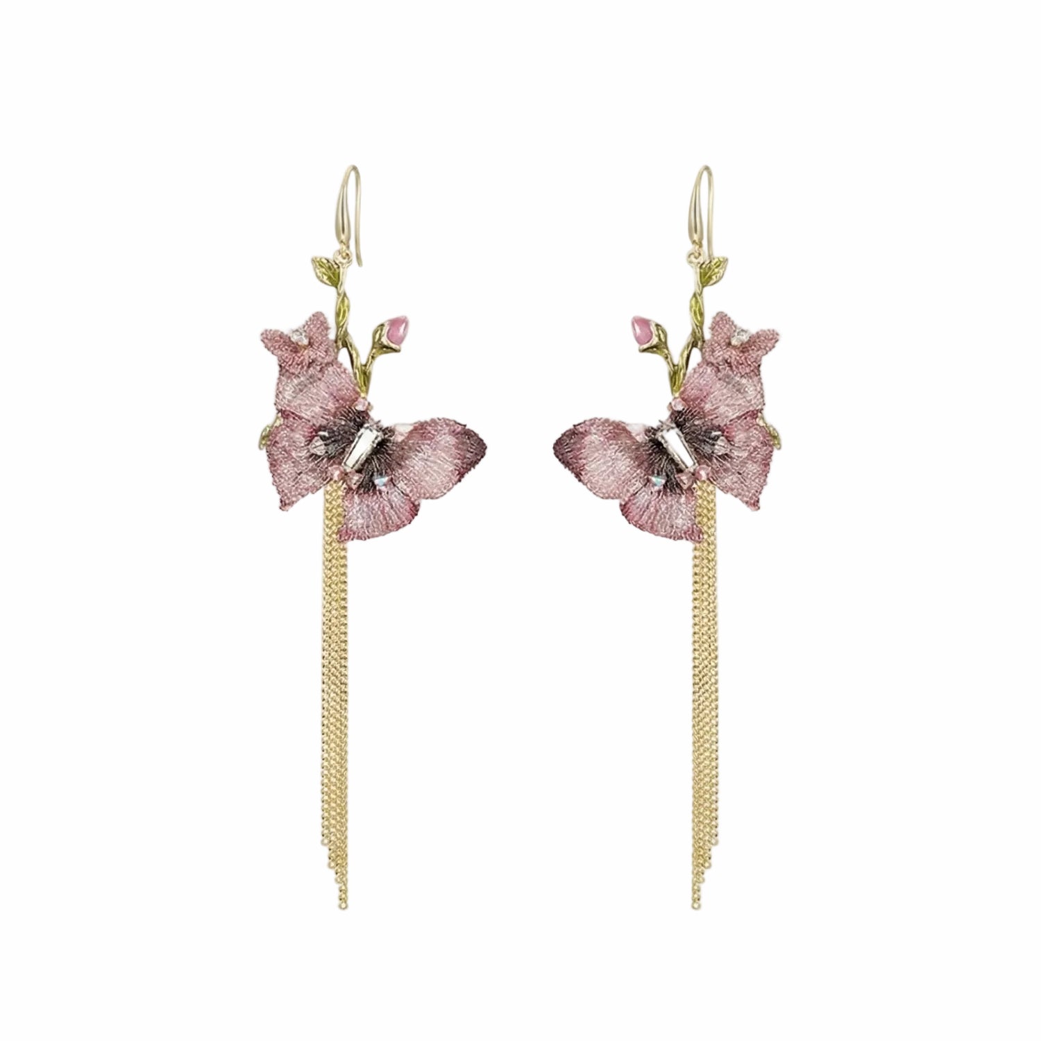 Ballet Rose Butterfly Fringe Earrings