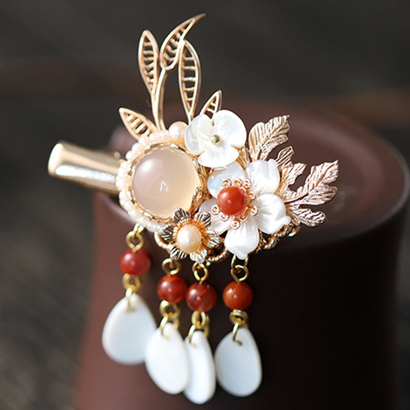 Hibiscus Flower & Pearl Hair Clip