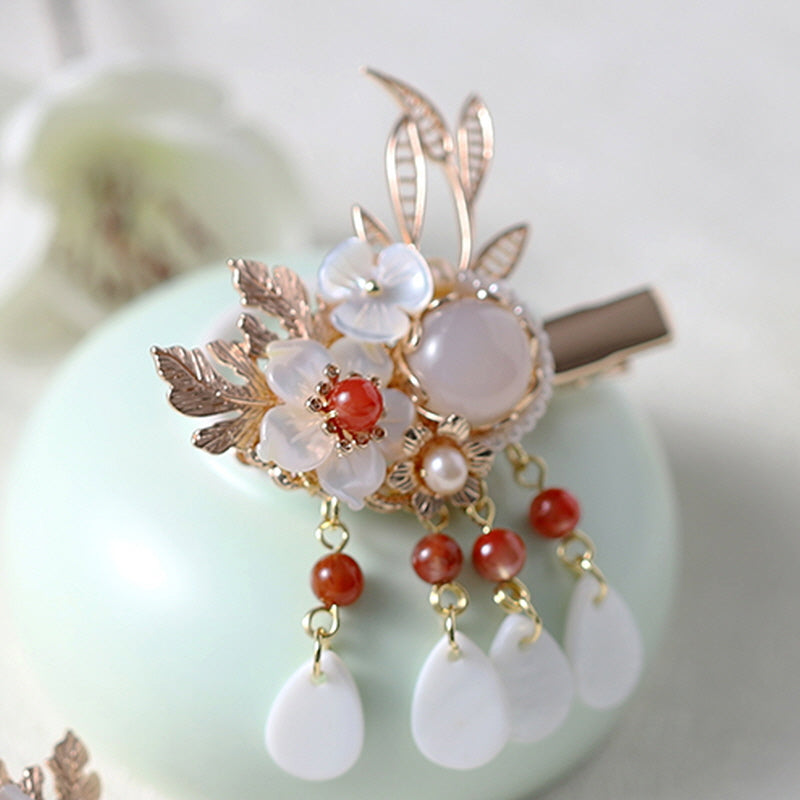 Hibiscus Flower & Pearl Hair Clip