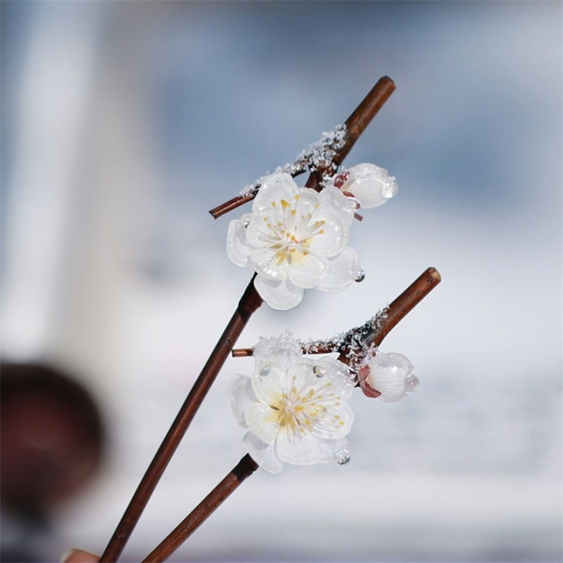 White Snow Plum Blossom Bamboo Hair Stick