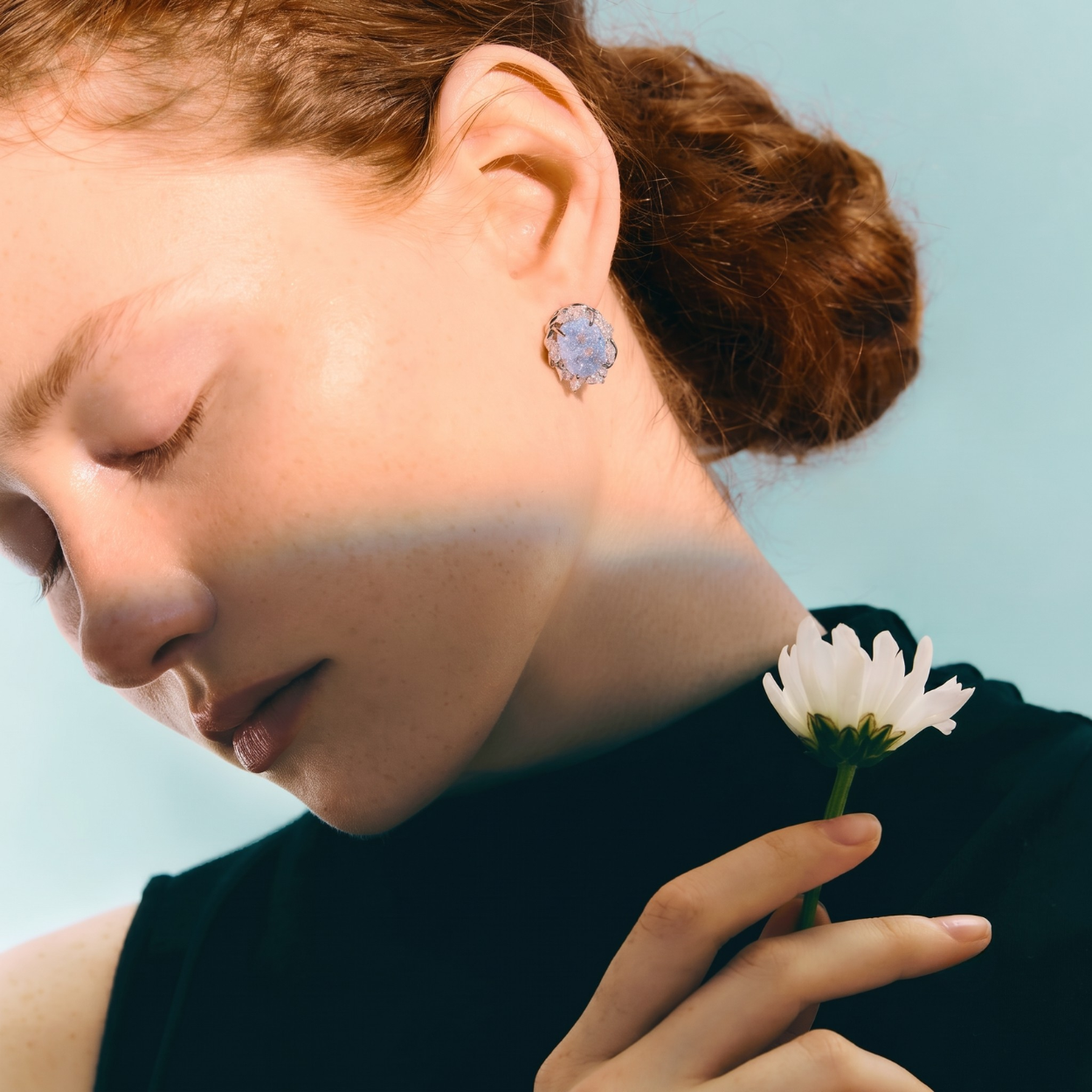 Blue Tide Halo Stud Earrings