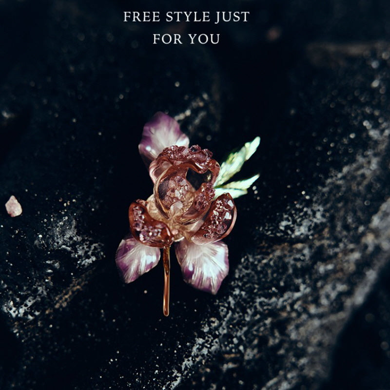 Crystal Petal Rose Brooch