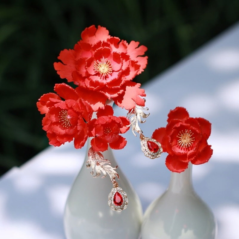 Scarlet Peony U-Shaped Hair Stick