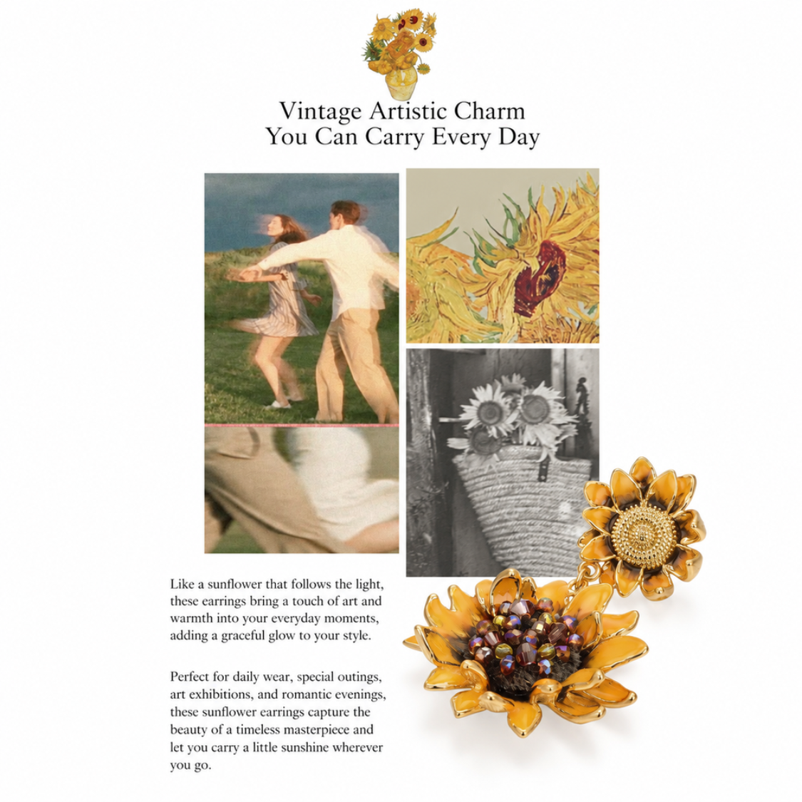 Arles Sunflower Drop Earrings