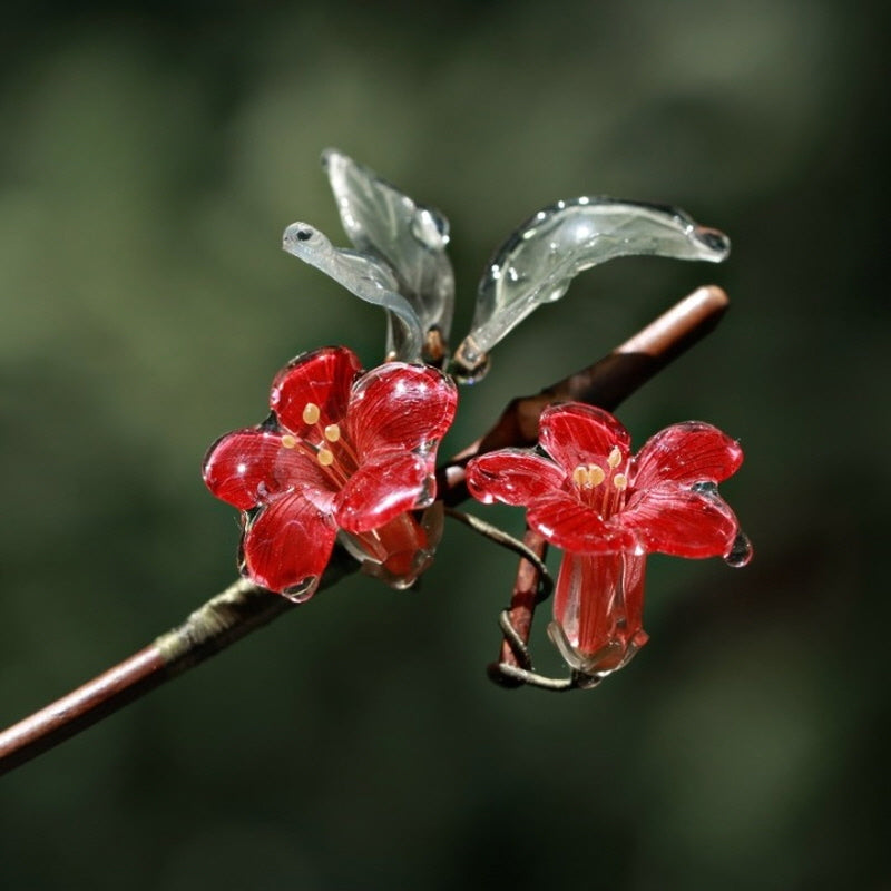 Red Plum Blossom Bamboo Hair Stick