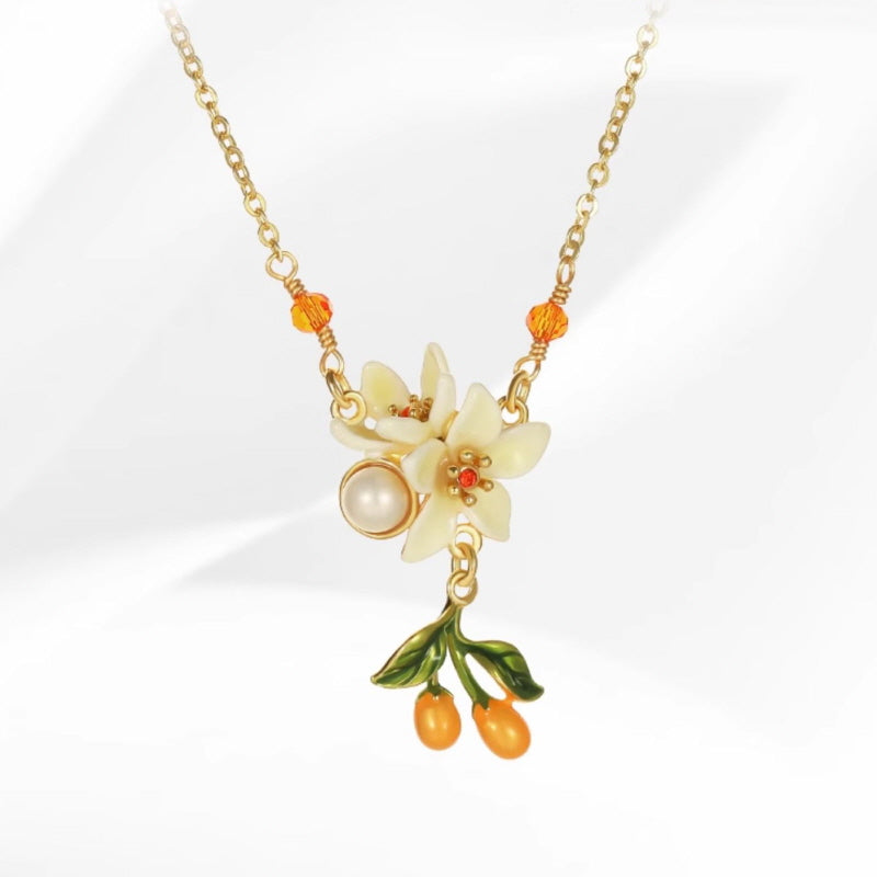 Tangy Kumquat & Flower Necklace