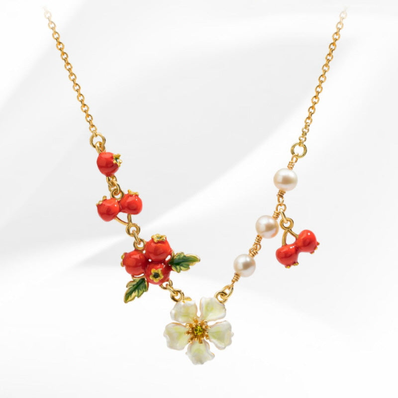 Red Berry Flower Necklace