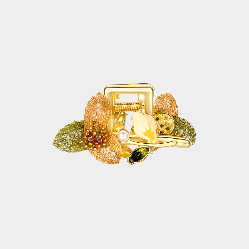 Golden Wild Rose Hair Clip