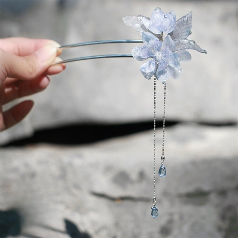 Dew-Kissed White Flower Tassel U-Shaped Hair Stick