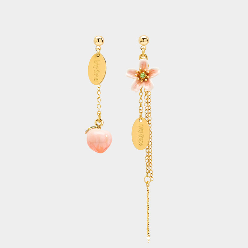 Peach & Blossom Unbalance Tassel Earrings