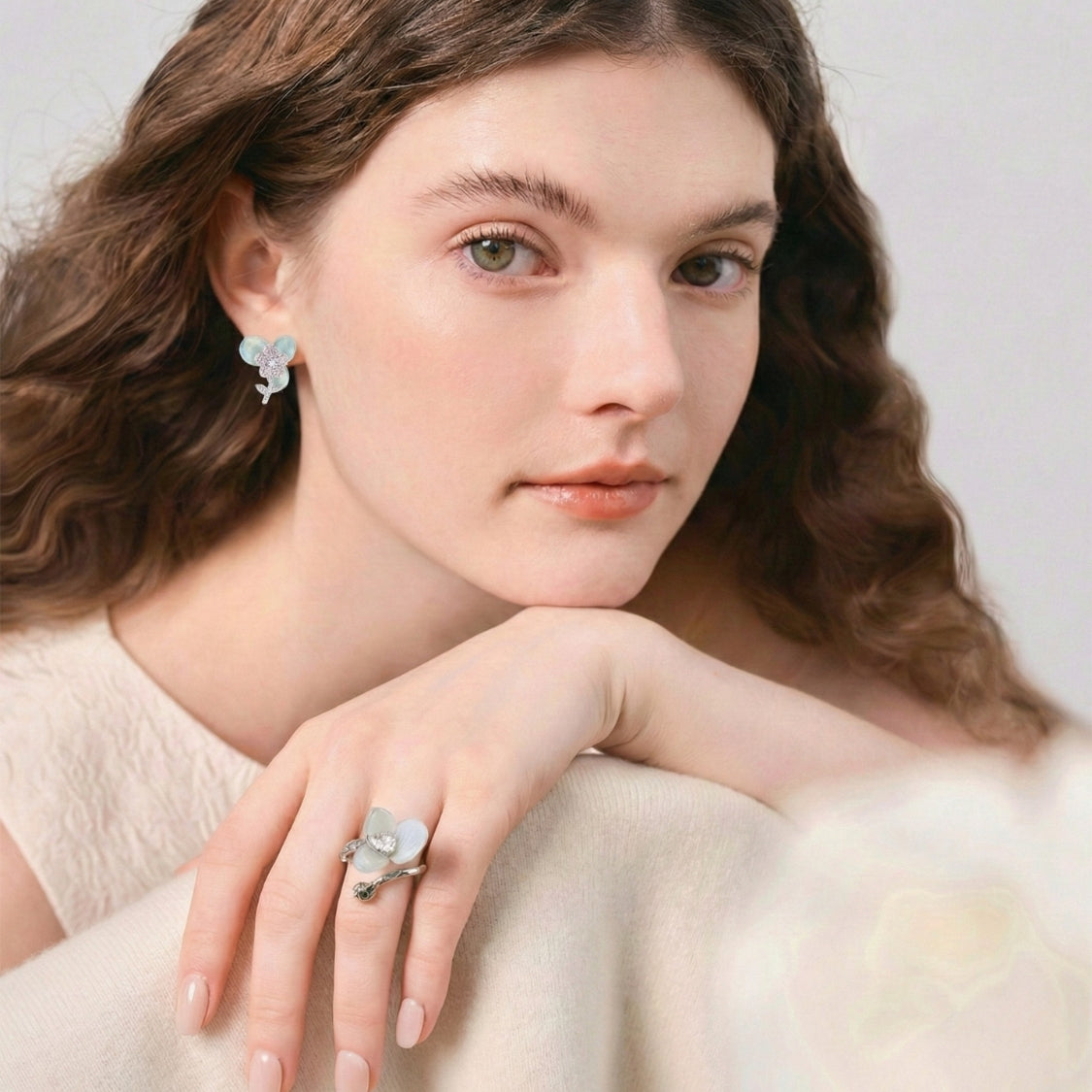 Celeste Luster Pale Eden Stud Earrings