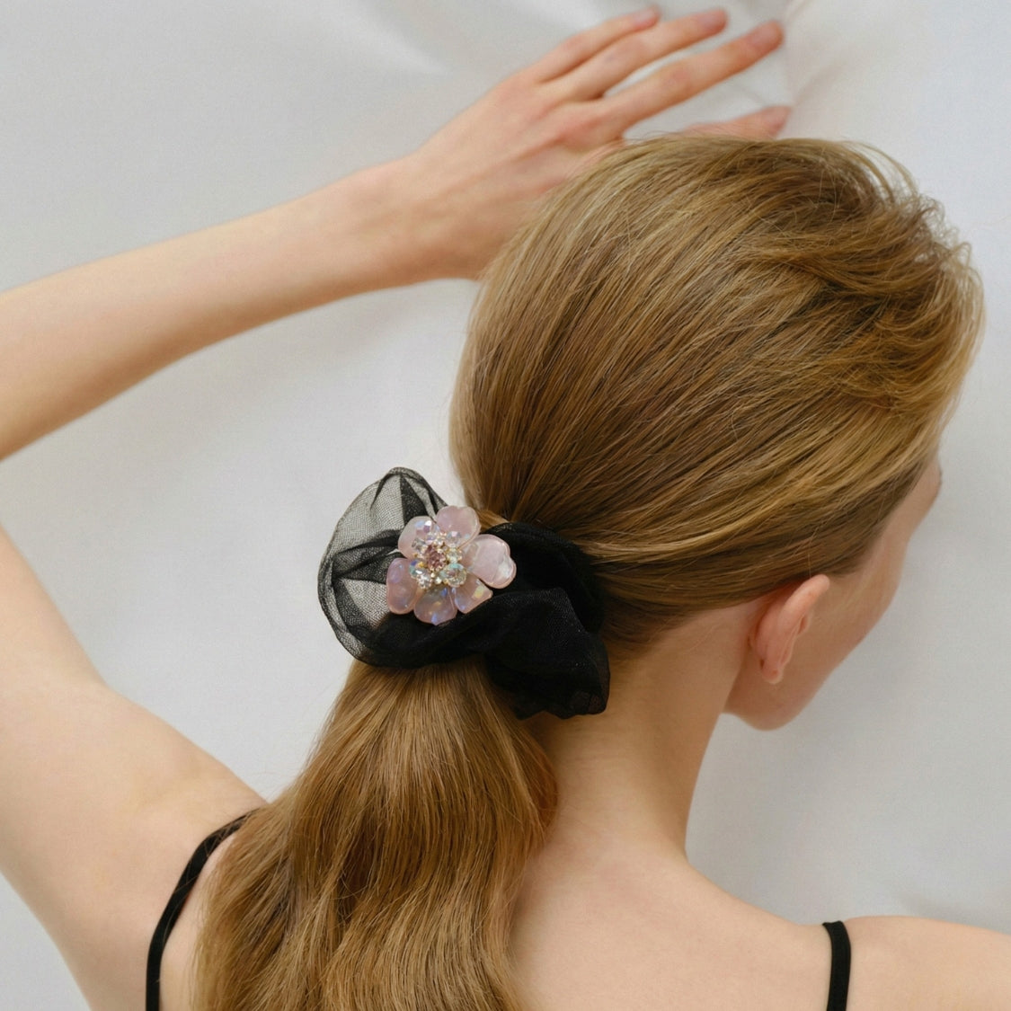 Blossom Glow Rosy Crystal Scrunchie