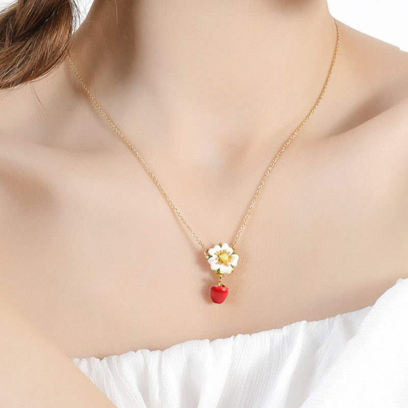 Red Apple Flower Necklace