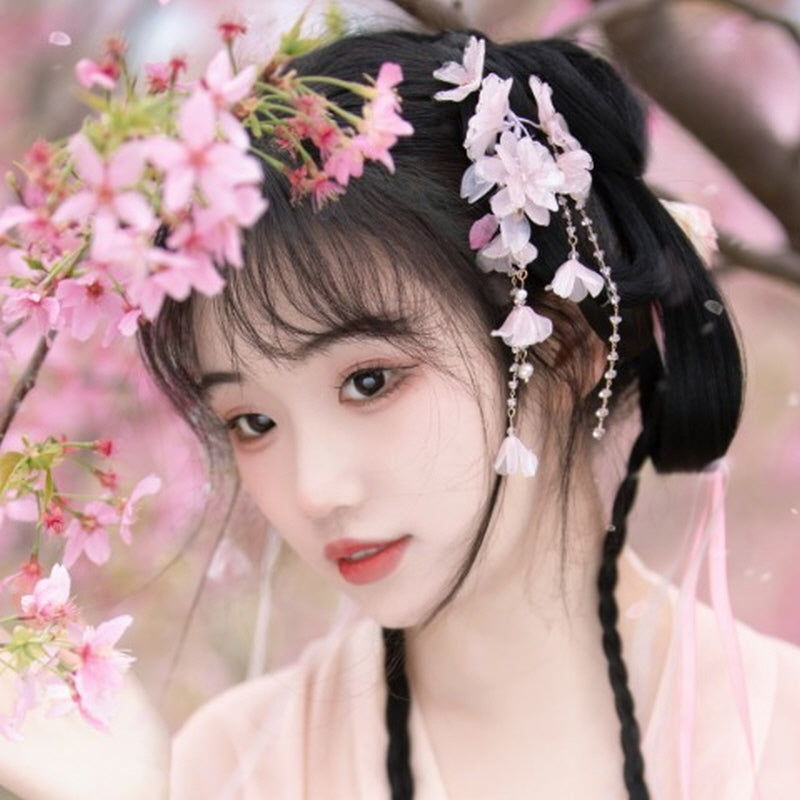 Korean Princess Cherry Blossom Tassel Hair Stick