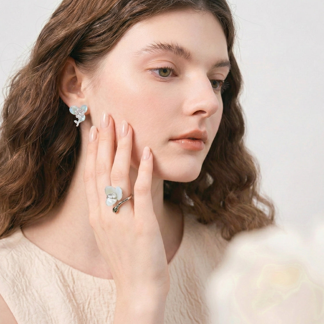 Celeste Luster Pale Eden Stud Earrings