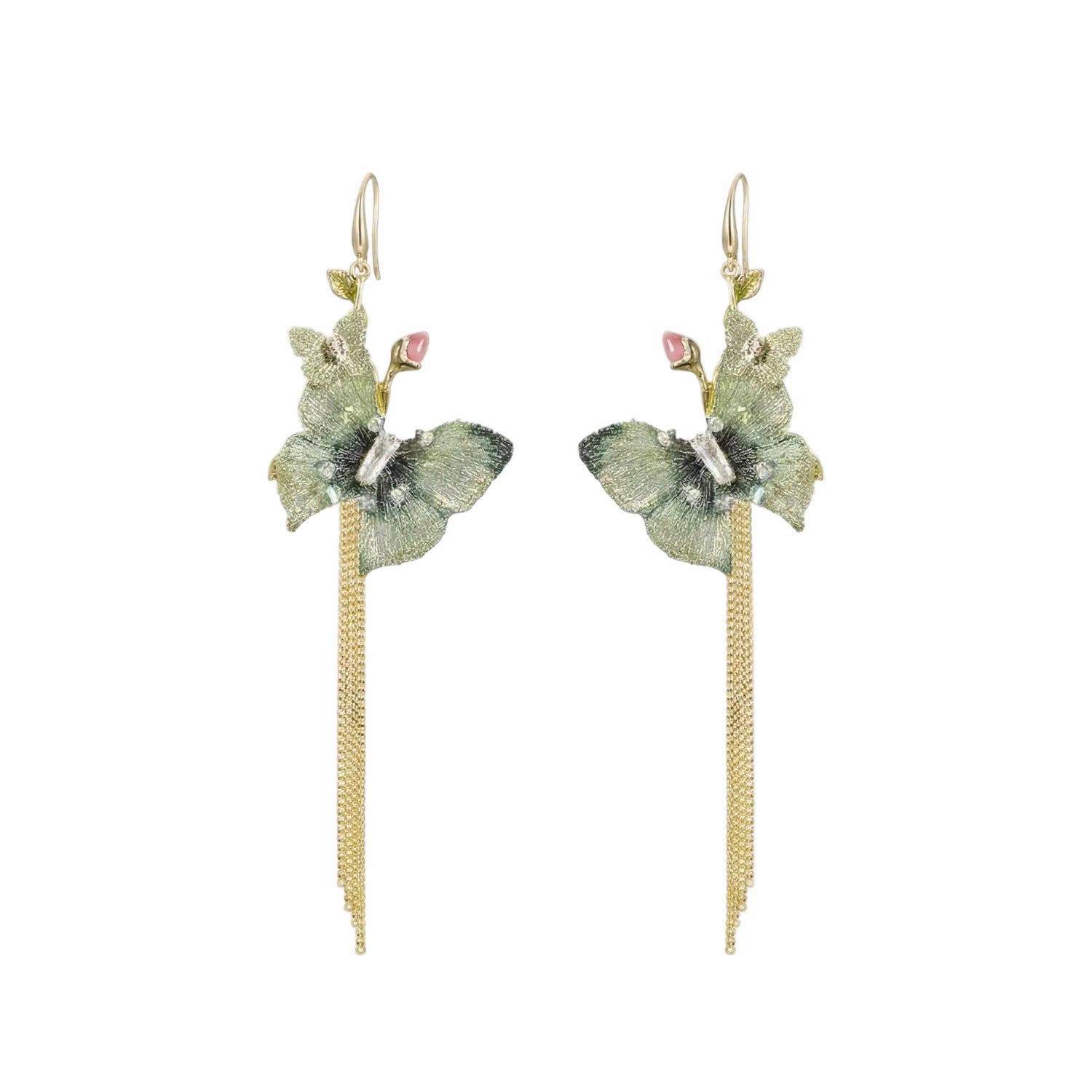 Ballet Rose Butterfly Fringe Earrings
