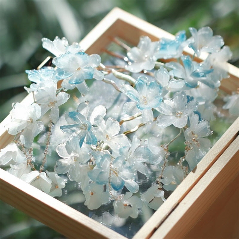 Azure Blossom Drizzle U-Shaped Hair Stick