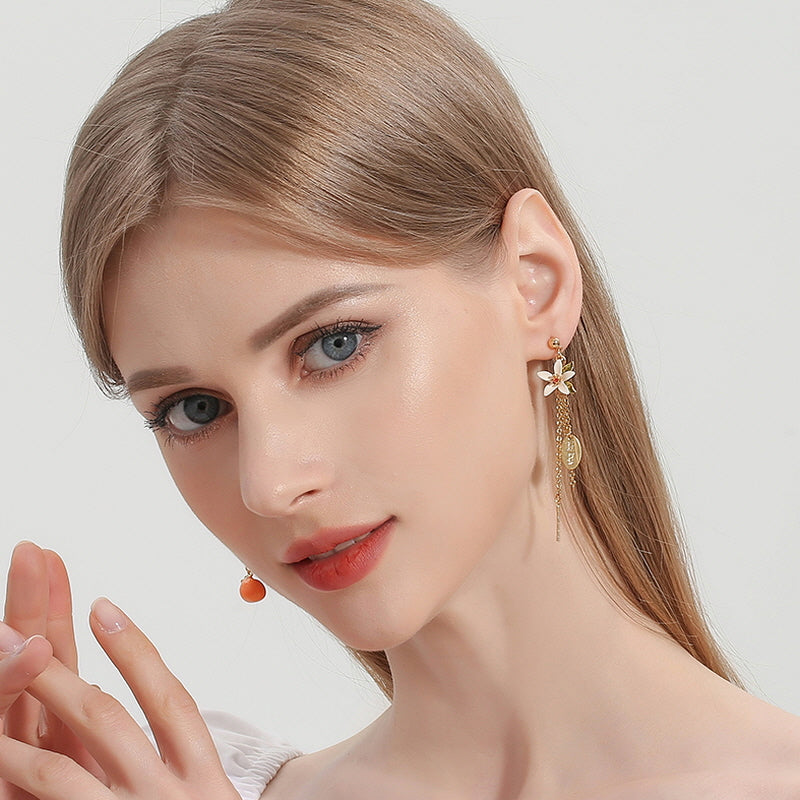 Orange & Blossom Unbalance Tassel Earrings