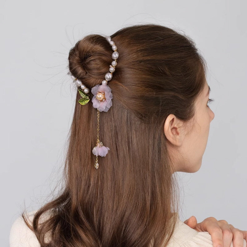 Sakura Pearl Bloom Ponytail Clip