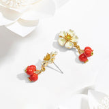 Sweet Red Berry Flower Earrings