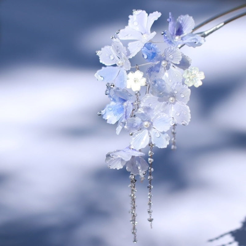 Violet Hydrangea Tassel U-Shaped Hair Stick