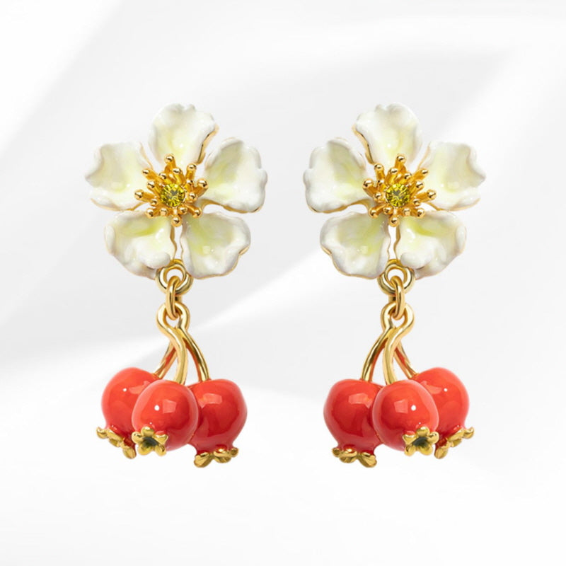 Sweet Red Berry Flower Earrings