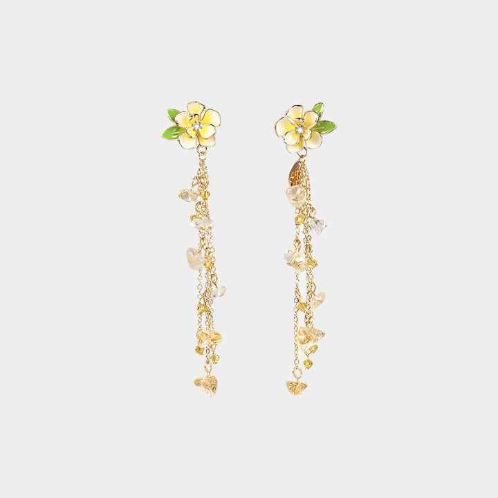 Faint Jasmine Jade Tassel Earrings