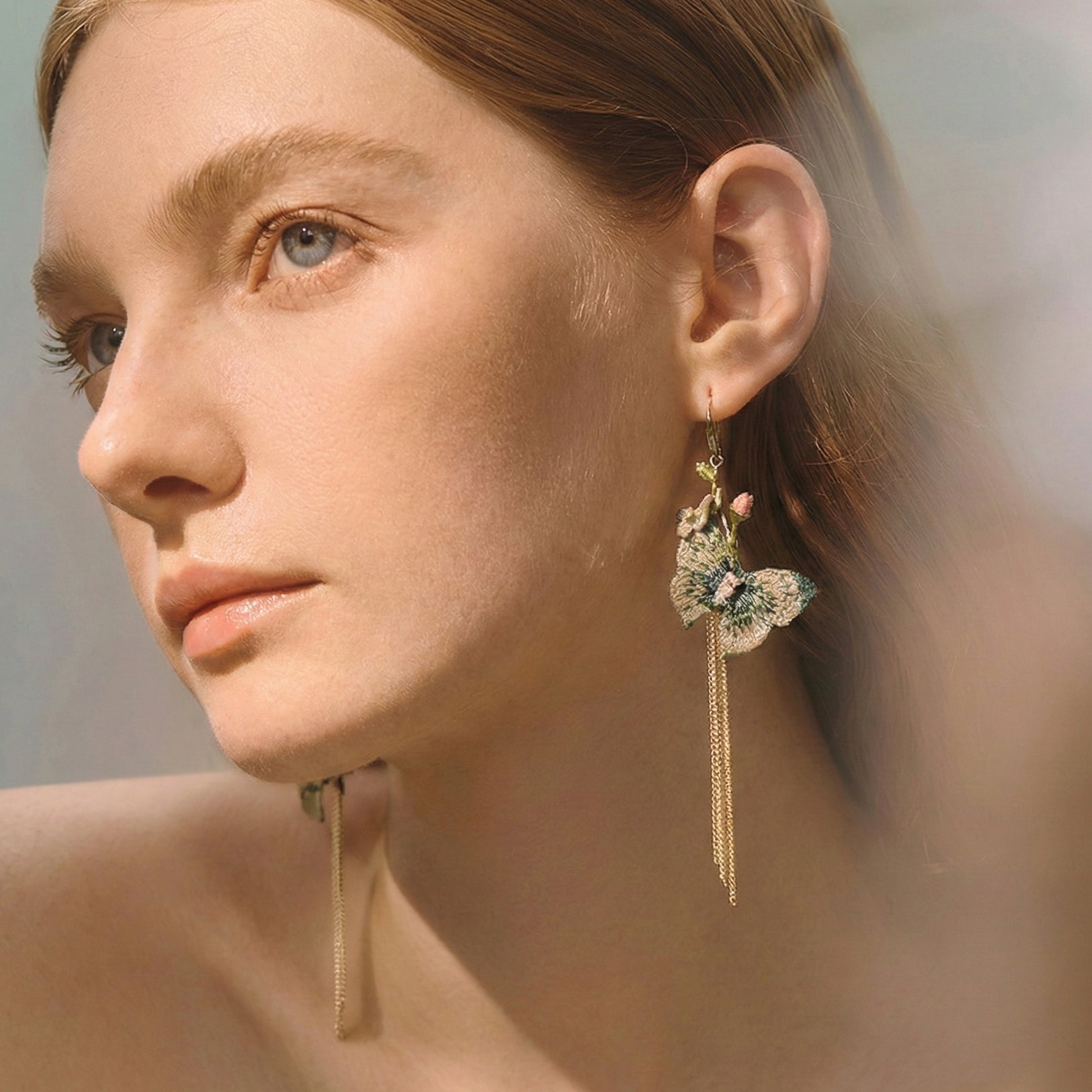 Ballet Rose Butterfly Fringe Earrings