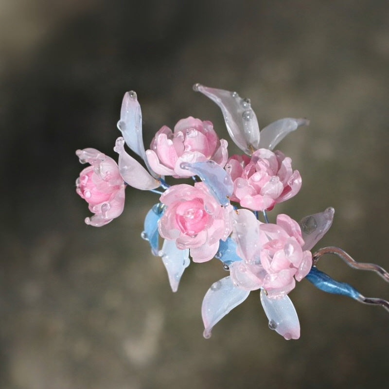 Crystal Peony Bloom U-Shaped Hair Stick