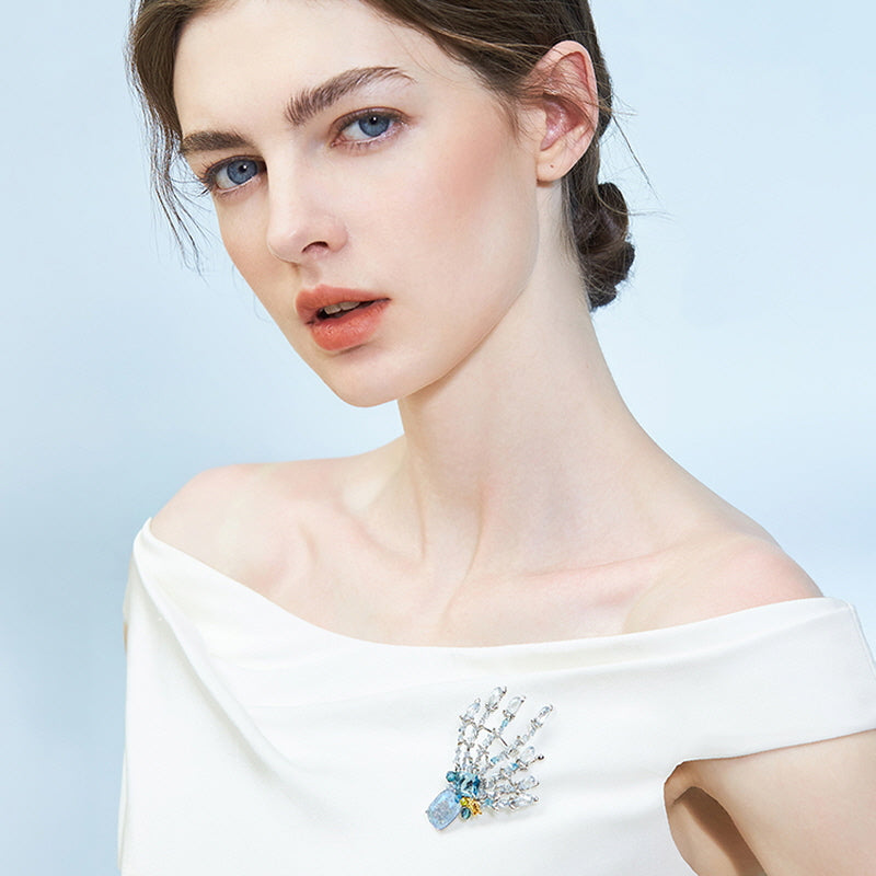 Blue Aquarelle Crest Brooch