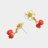 Sweet Red Berry Flower Earrings