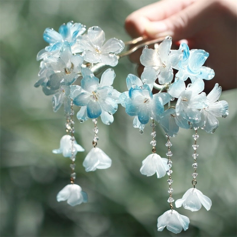 Azure Blossom Drizzle U-Shaped Hair Stick