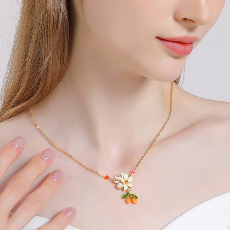 Tangy Kumquat & Flower Necklace