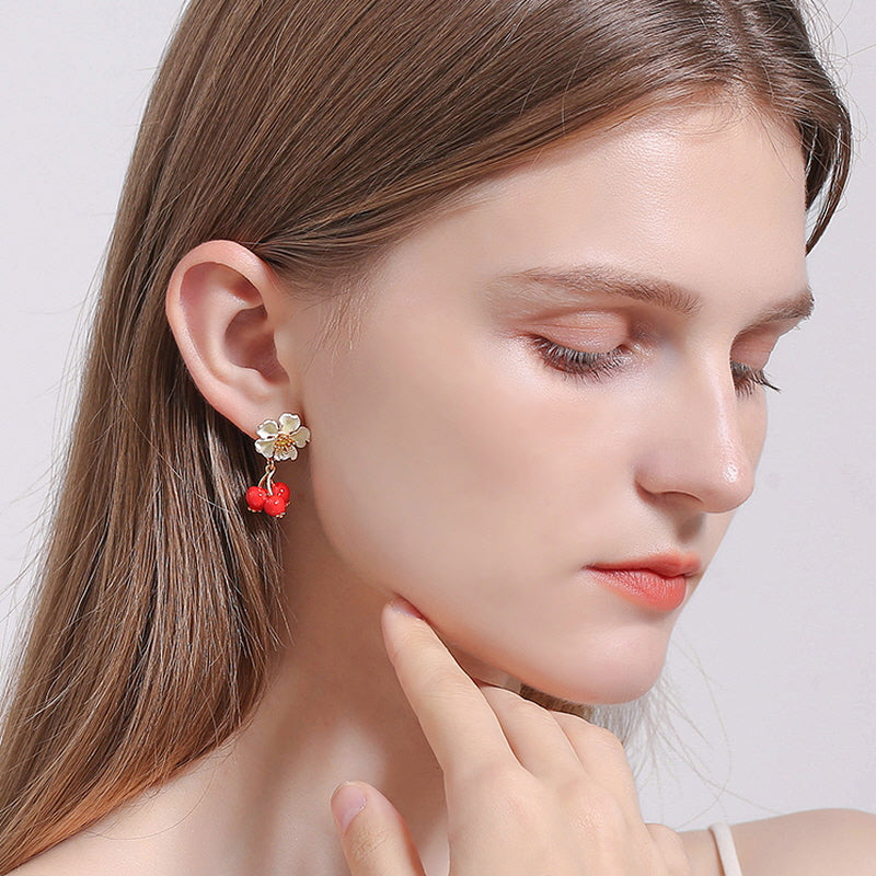 Sweet Red Berry Flower Earrings