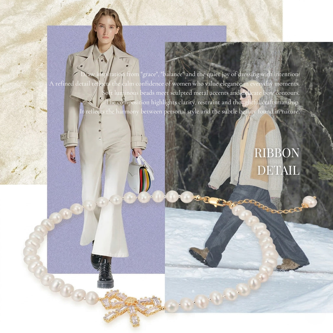 Avelisse Pearl Ribbon Necklace