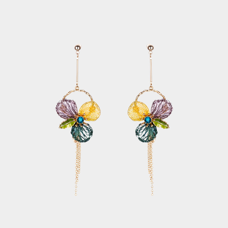 Art Nouveau Floral Drop Tassel Earrings