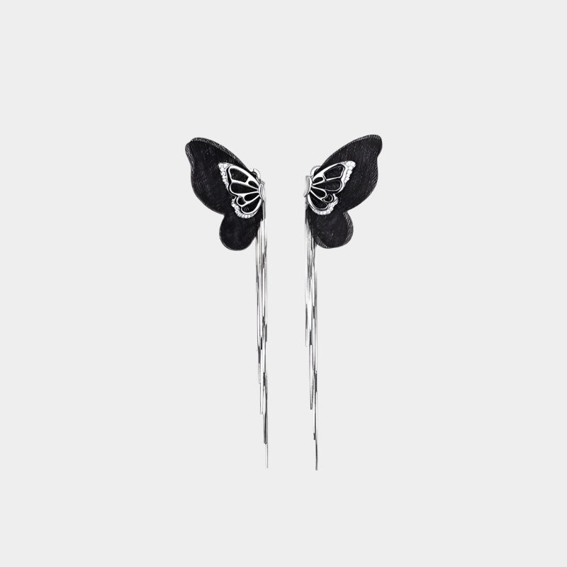 Noir Papillon Tassel Earrings