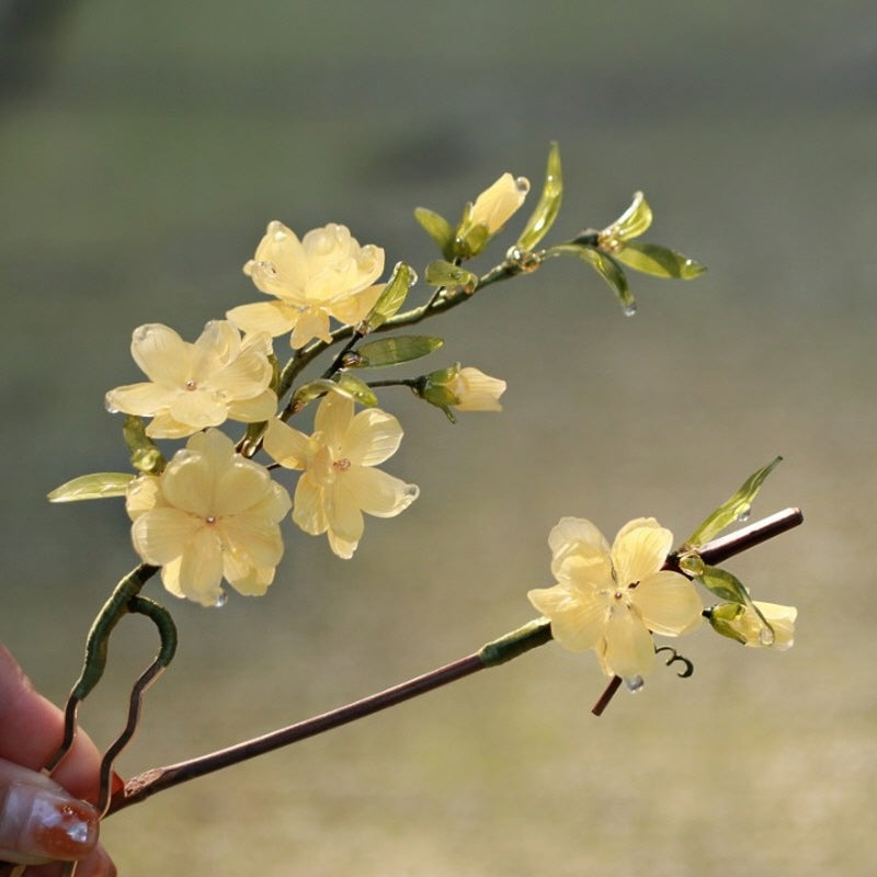 Sunlit Forsythia & Bamboo Hair Stick