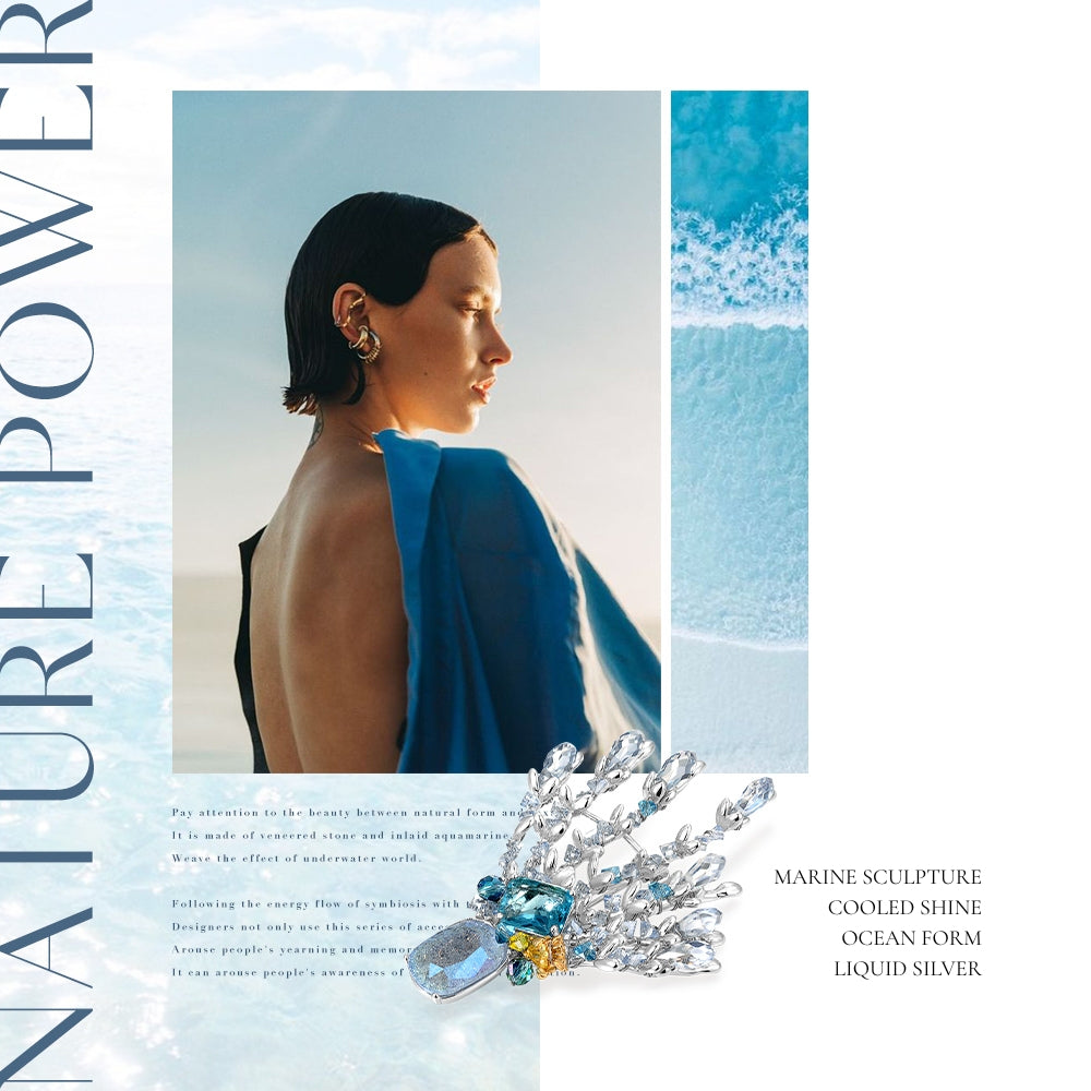 Blue Aquarelle Crest Brooch