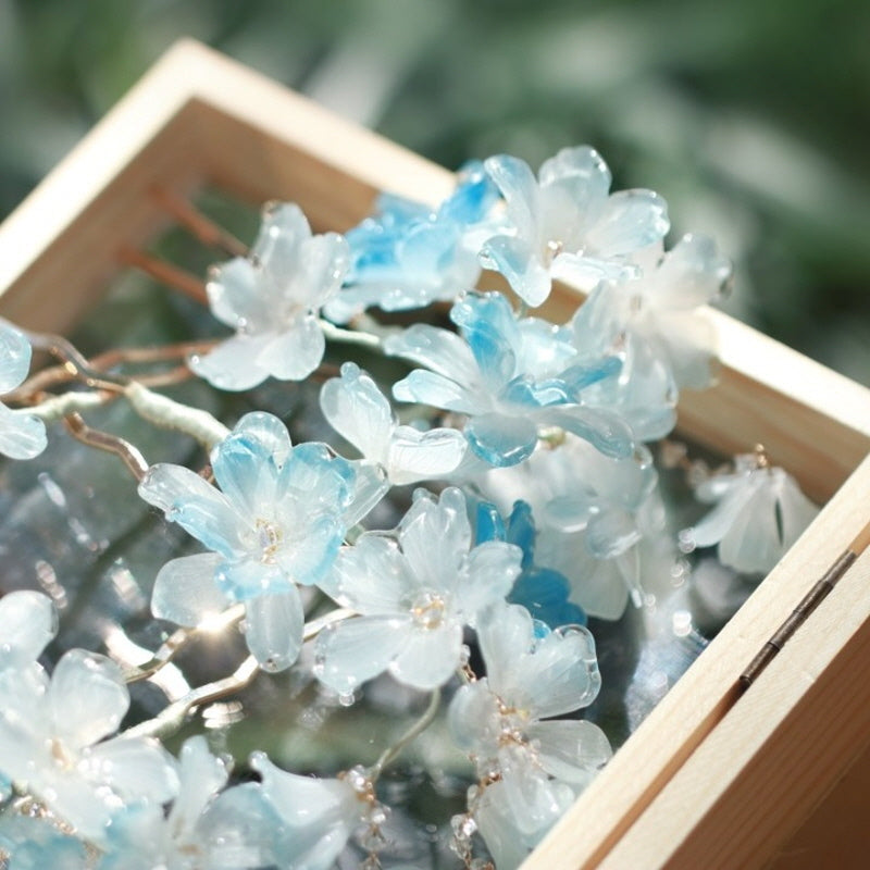 Azure Blossom Drizzle U-Shaped Hair Stick