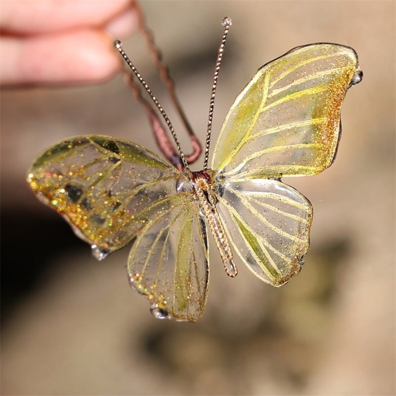 Golden Aurora Butterfly U-Shaped Hair Stick